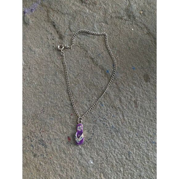 14K Gold Flip Flop NG Beach Anklet Diamonds - Picture 6 of 6